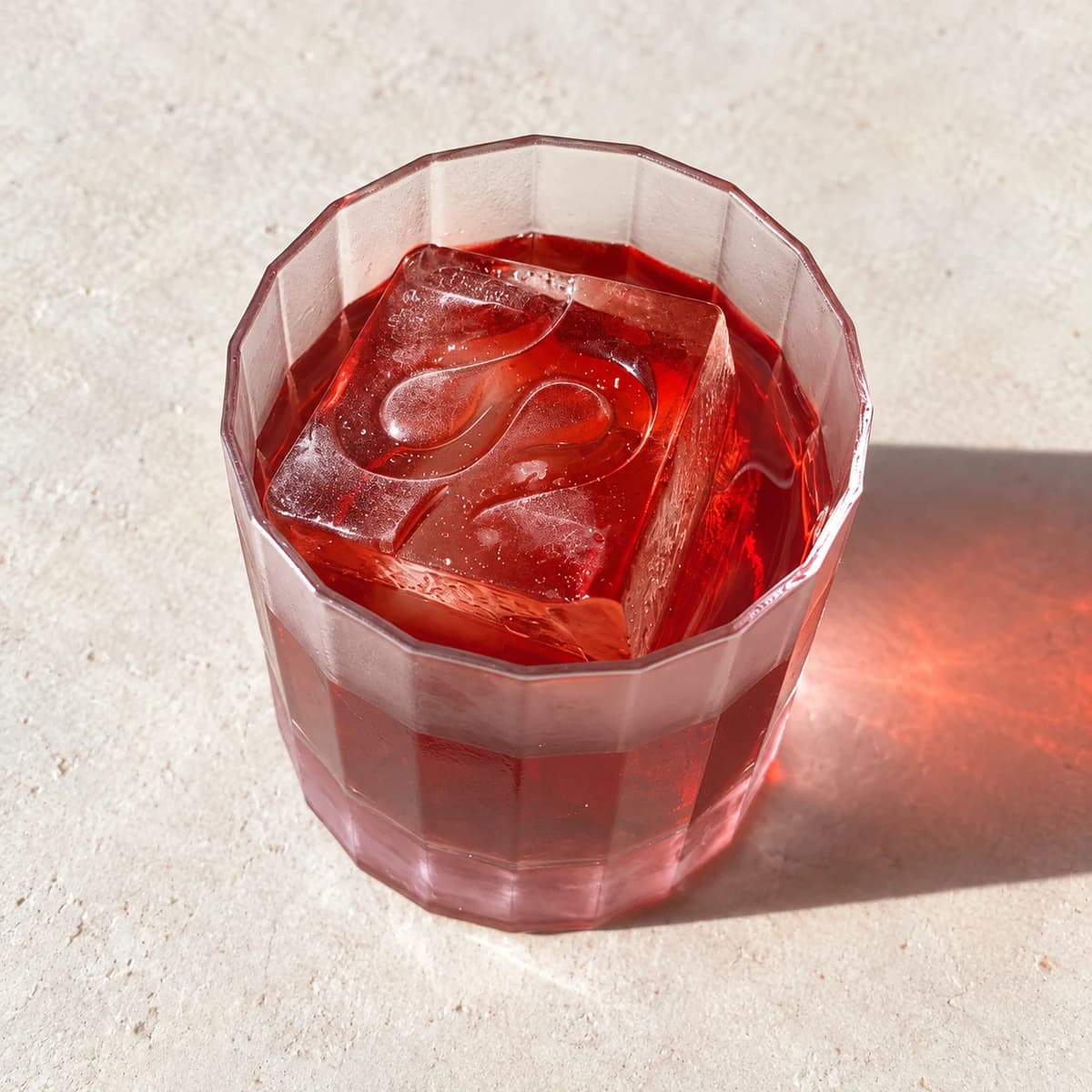 Оттиск логотипа Catch 22 на льду в коктейле — крупный план